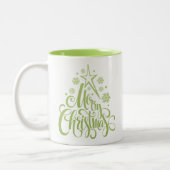 Vrolijk Kerstmis Groen Modern Tweekleurige Koffiemok (Links)