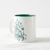 Vrolijk Kerstmis Groen Modern Tweekleurige Koffiemok (Voorkant links)