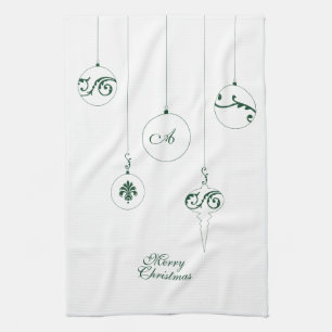 Vrolijk Kerstmis Groen Monogram Bauble Ornamenten Theedoek