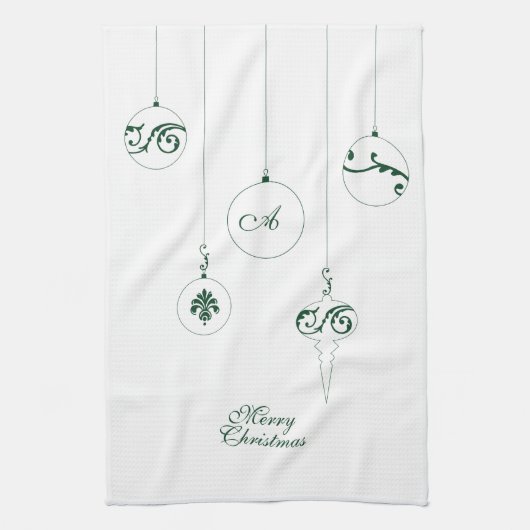 Vrolijk Kerstmis Groen Monogram Bauble Ornamenten Theedoek (Verticaal)
