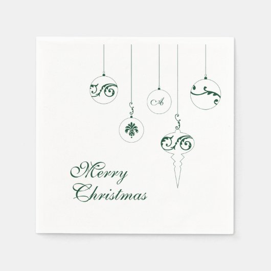 Vrolijk Kerstmis Groen Monogram Bauble Square Servet (Voorkant)