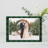 Vrolijk Kerstmis Groen Plaid Bruiloft Fotokaart Feestdagenkaart (Staand voorkant)