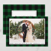 Vrolijk Kerstmis Groen Plaid Bruiloft Fotokaart Feestdagenkaart (Voorkant / Achterkant)