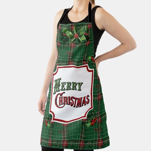 Vrolijk Kerstmis Groen Plaid Schort (Insitu)