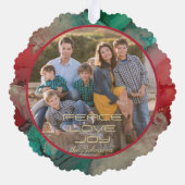 Vrolijk Kerstmis Groen Rood Fotosjabloon Ornament Kaart (Achterkant)