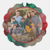 Vrolijk Kerstmis Groen Rood Fotosjabloon Ornament Kaart (Voorkant)