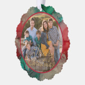 Vrolijk Kerstmis Groen Rood Fotosjabloon Ornament Kaart (Links)