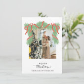 Vrolijk Kerstmis Groen Rood Garland Foto Feestdagenkaart (Staand voorkant)