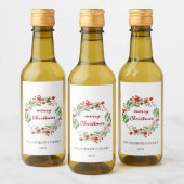 Vrolijk Kerstmis Groen Rood Krans Mini Wijn Etiket (Flessen)