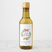 Vrolijk Kerstmis Groen Rood Krans Mini Wijn Etiket (Voorkant)