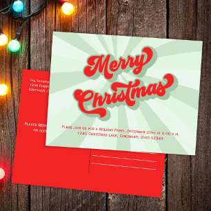 Vrolijk Kerstmis Groen Rood Leuk Retro Typografie Briefkaart