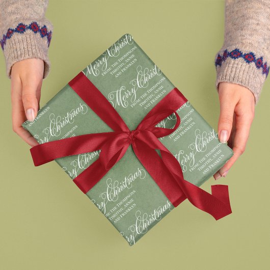 Vrolijk Kerstmis Groen Script Classic Elegant Cadeaupapier