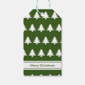 Vrolijk Kerstmis Groen Wit Kerstbomen & Naam Cadeaulabel (Voorkant)