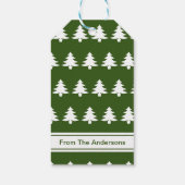 Vrolijk Kerstmis Groen Wit Kerstbomen & Naam Cadeaulabel (Achterkant)
