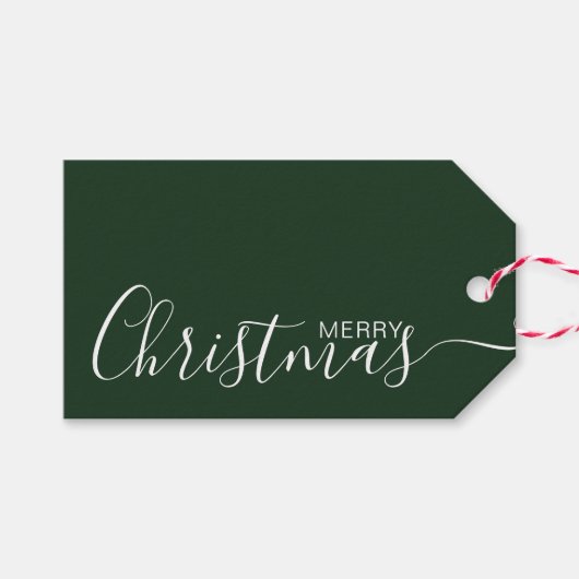 Vrolijk Kerstmis Groen Wit Minimalist Cadeaulabel (Voorkant (Horizontaal))