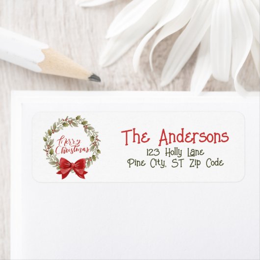 Vrolijk Kerstmis Groene Botanicals Rode Holly kran Etiket (Insitu)