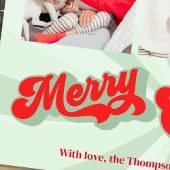 Vrolijk Kerstmis Groene Retro Typografie Multi Fot Feestdagenkaart