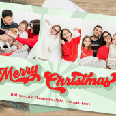 Vrolijk Kerstmis Groene Retro Typografie Multi Fot Feestdagenkaart