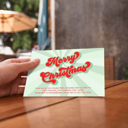 Vrolijk Kerstmis Groene Retro Typografie QR Code Kaart