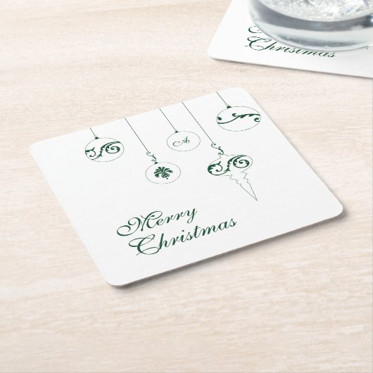 Vrolijk Kerstmis GroenMonogram Bauble Ornamenten Kartonnen Onderzetters (Schuin)