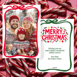 Vrolijk Kerstmis Hand-getrokken Bow CUSTOM FOTO Feestdagenkaart