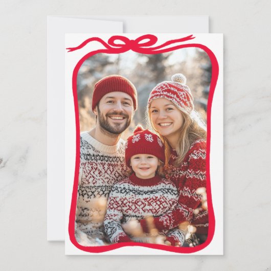 Vrolijk Kerstmis Hand-getrokken Bow CUSTOM FOTO Feestdagenkaart (Voorkant)