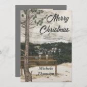 Vrolijk Kerstmis hand getrokken winter landschap Feestdagenkaart (Voorkant / Achterkant)