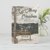 Vrolijk Kerstmis hand getrokken winter landschap Feestdagenkaart (Staand voorkant)