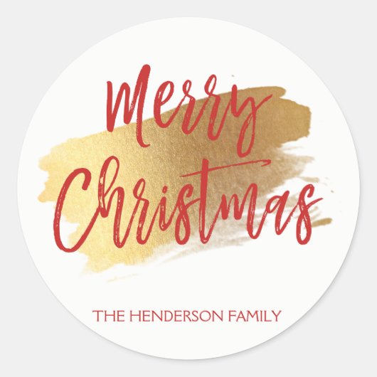 Vrolijk Kerstmis Hand Letterschrift Kerstmis Ronde Sticker (Voorkant)