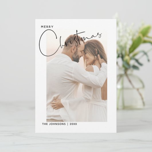 Vrolijk Kerstmis Handbeletterd 2 Foto Eerste Kerst Feestdagenkaart (Staand voorkant)