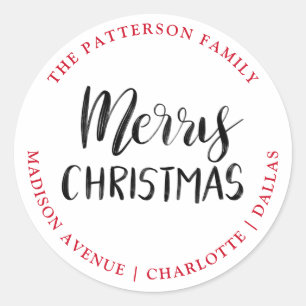 Vrolijk Kerstmis Handgeschreven Retouradres Ronde Sticker