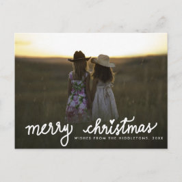 Vrolijk Kerstmis Handgeschreven Wit Script Foto Feestdagenkaart