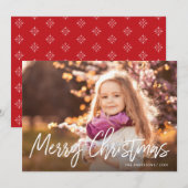Vrolijk Kerstmis Handgeschreven Wit Script Foto Feestdagenkaart (Voorkant / Achterkant)