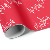 Vrolijk Kerstmis Handschrift Modern Script Rood Cadeaupapier (Rol Hoek)