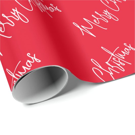 Vrolijk Kerstmis Handschrift Modern Script Rood Cadeaupapier (Rol Hoek)
