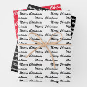 Vrolijk Kerstmis Handschrift Wit Zwart Rood Inpakpapier Vel (In situ)