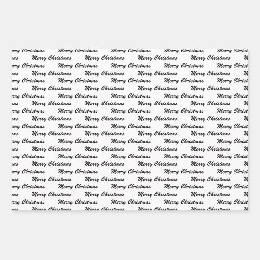 Vrolijk Kerstmis Handschrift Wit Zwart Rood Inpakpapier Vel (Voorkant)