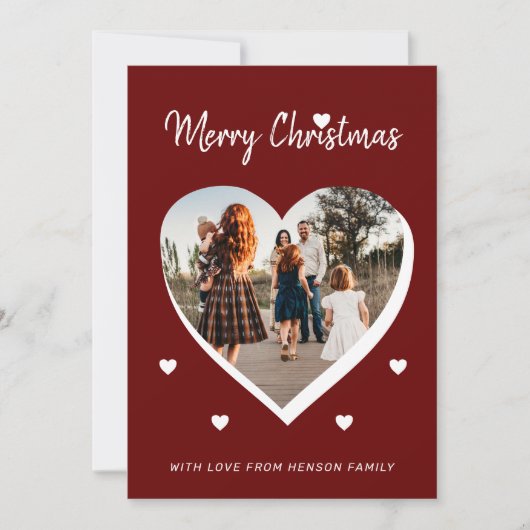 Vrolijk Kerstmis Hart Familie Foto Feestdagenkaart (Voorkant)