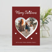 Vrolijk Kerstmis Hart Familie Foto Feestdagenkaart (Staand voorkant)