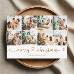Vrolijk Kerstmis Hart Foto Collage Feestdagenkaart<br><div class="desc">Verwen uw dierbaren dit vakantieseizoen met onze prachtig gepersonaliseerde kerstkaart. De voorkant toont prachtig vijf van uw geselecteerde foto's, elk gekoesterde momenten vastleggen. Hieronder is de feestelijke begroeting 'Vrolijk kerstfeest' elegant geschreven, versierd met speelse swashes en schattige harten, het toevoegen van een vleugje grillen. Op de achterkant gaan nog vier...</div>