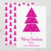 Vrolijk Kerstmis Heet Roze Kerstboom Sneeuwvlokken Feestdagenkaart (Voorkant / Achterkant)