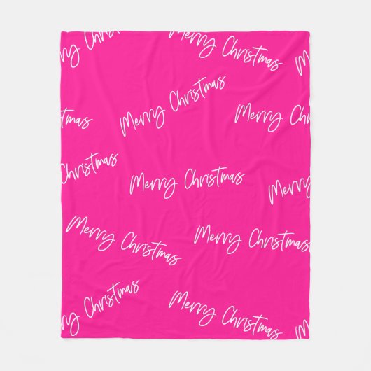 Vrolijk Kerstmis Heet Roze Modern Script Fleece Deken (Voorkant)