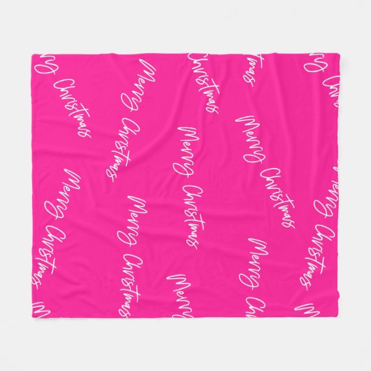 Vrolijk Kerstmis Heet Roze Modern Script Fleece Deken (Voorkant (Horizontaal))