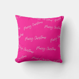 Vrolijk Kerstmis Heet Roze Modern Script Kussen