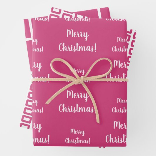 Vrolijk Kerstmis Heet Roze Patroon Inpakpapier Vel (In situ)