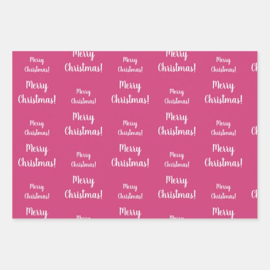 Vrolijk Kerstmis Heet Roze Patroon Inpakpapier Vel (Voorkant)