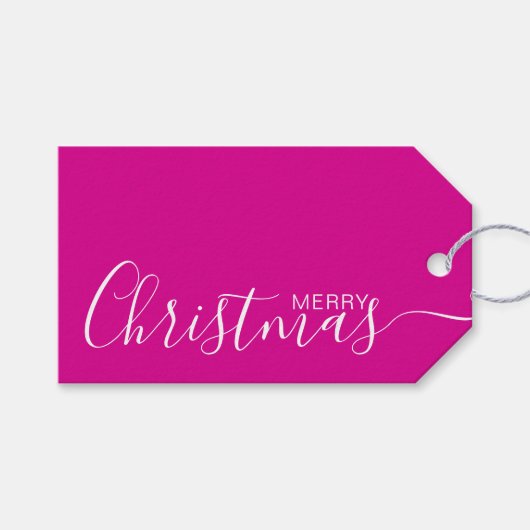 Vrolijk Kerstmis Heet Roze Wit Minimalist Cadeaulabel (Voorkant (Horizontaal))