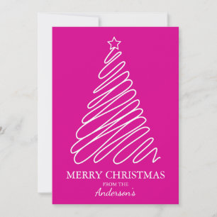 Vrolijk Kerstmis Heet Roze Wit Scribble Tree Feestdagenkaart