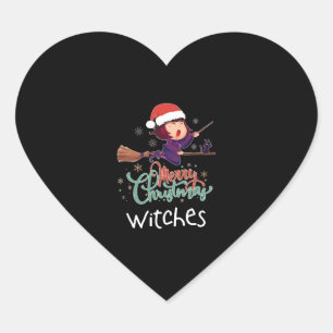 Vrolijk Kerstmis Heksenoverhemd bezem Kerstavond Hart Sticker