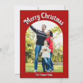 Vrolijk Kerstmis Helder Rood Boog Foto Feestdagenkaart (Voorkant)